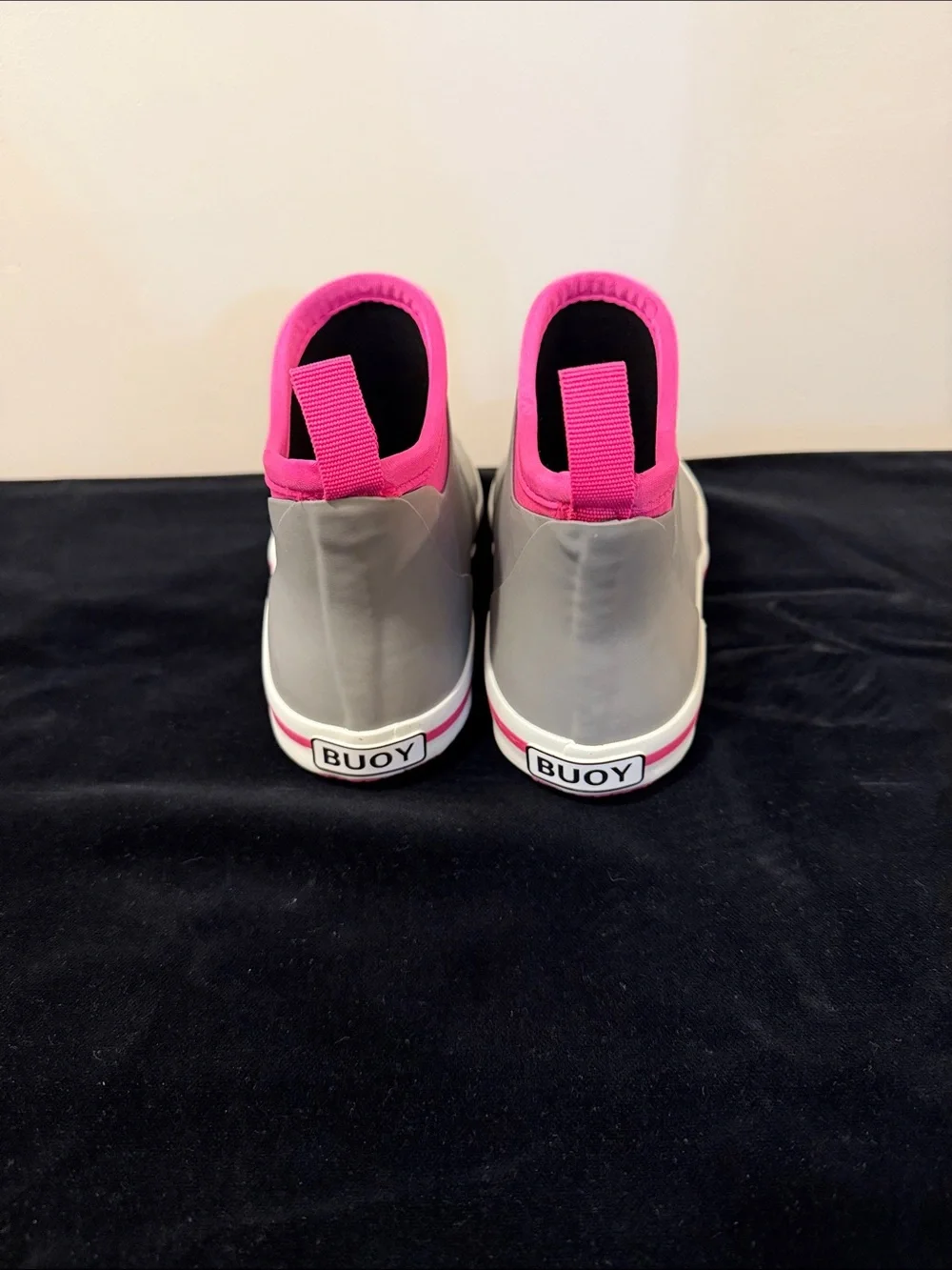 BUOY BOOTS Kids Gray and Pink Waterproof Slip-On Rain Shoes